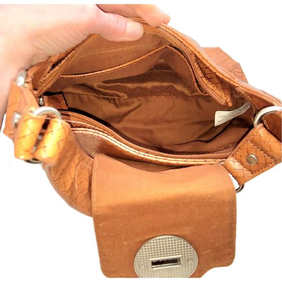 WORTHINGTON Vintage Fold Over Turn Lock Faux Brown Leather Handbag - Picture 2 of 10